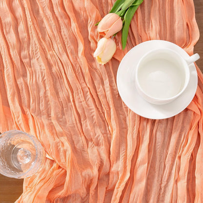 Peach Cheesecloth Table Runner Fall Boho Wrinkled Runner