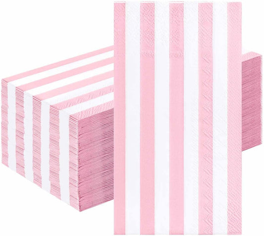 HEIPINIUYE 50 Pieces 3-ply Striped Paper Napkins Light Pink and White Guest Towels Disposable Hand Towels for Bathroom Wedding Birthday Baby Shower Dinner Napkins Disposable