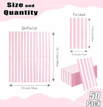 HEIPINIUYE 50 Pieces 3-ply Striped Paper Napkins Light Pink and White Guest Towels Disposable Hand Towels for Bathroom Wedding Birthday Baby Shower Dinner Napkins Disposable