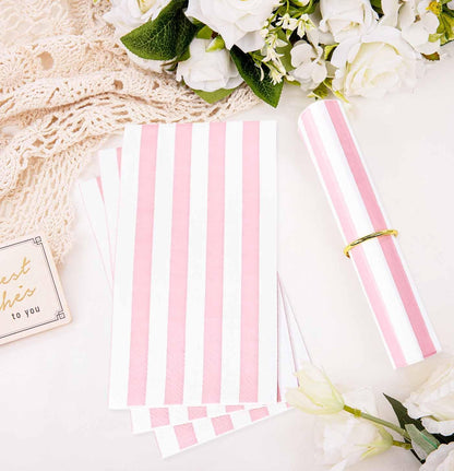 HEIPINIUYE 50 Pieces 3-ply Striped Paper Napkins Light Pink and White Guest Towels Disposable Hand Towels for Bathroom Wedding Birthday Baby Shower Dinner Napkins Disposable