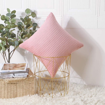 Cozy Striped Corduroy Pillow Covers Super Soft Decorative Square Throw Pillow Covers Case Cushion Covers for Sofa Couch Bedroom Car Decor 20 x 20 Inches, Pink