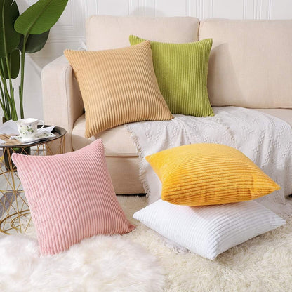 Cozy Striped Corduroy Pillow Covers Super Soft Decorative Square Throw Pillow Covers Case Cushion Covers for Sofa Couch Bedroom Car Decor 20 x 20 Inches, Pink