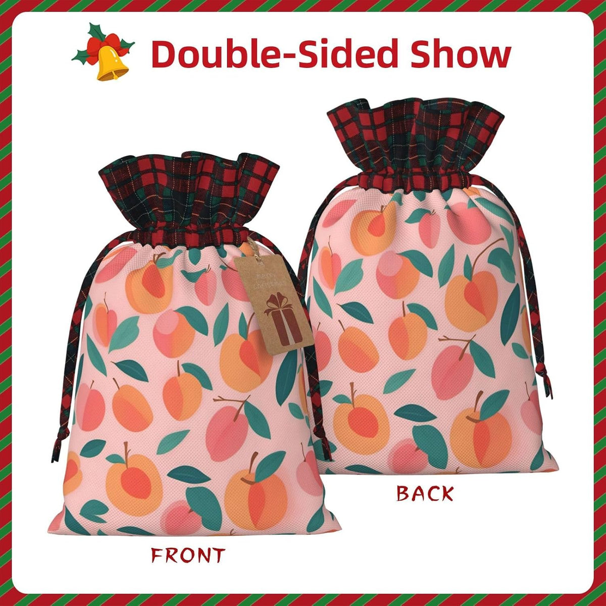 Peach Pattern Seamless 1pcs Christmas Drawstring Tote 4.7x 6.9in,Robust Bag For Gifts And Everyday Used Essentials