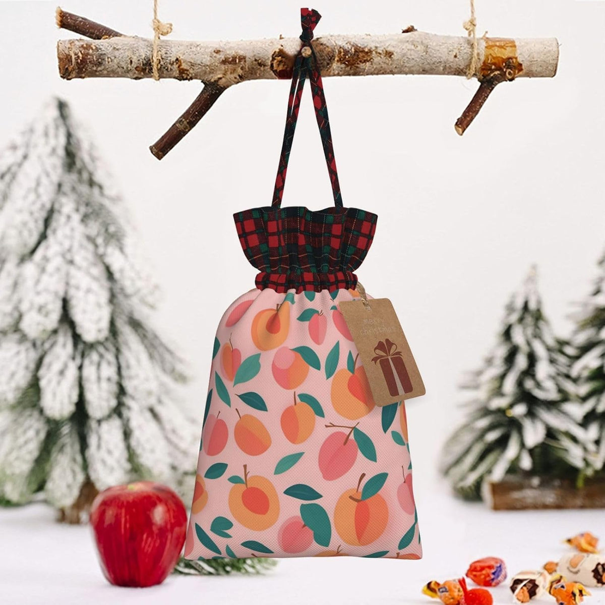 Peach Pattern Seamless 1pcs Christmas Drawstring Tote 4.7x 6.9in,Robust Bag For Gifts And Everyday Used Essentials