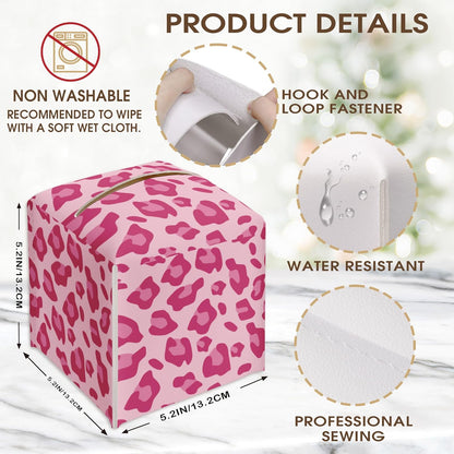 Leopard Print Tissue Box Cover Holder, Pink Decorative Tissue Box Cover Square, Housewarming Gift Ideas for Family Friends, Home Bathroom Office Car Decor-(5.2 Inches) A16