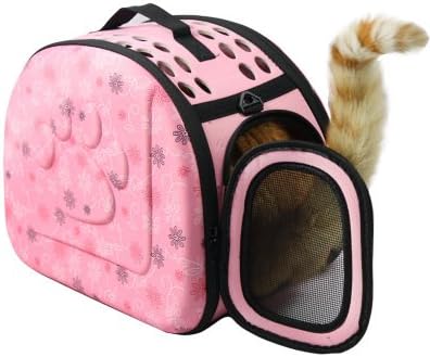 Foldable Pet Dog Cat Carrier Cage Collapsible Travel Kennel - Portable Pet Carrier Outdoor Shoulder Bag for Puppy Dog Cat Small Medium Large Animal (M, Pink)