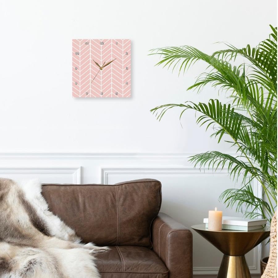 Coral Pink Herringbone Pattern - Modern Arrow Feather Inspired Design 15x15 Wall Clock
