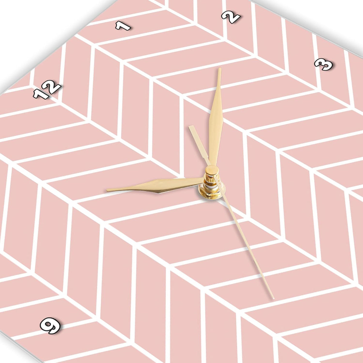 Coral Pink Herringbone Pattern - Modern Arrow Feather Inspired Design 15x15 Wall Clock