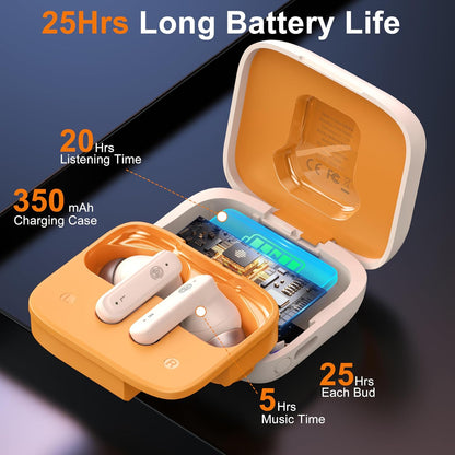 Wireless Earbuds Bluetooth 5.4 Headphones, Touch Screen, Active Noise Cancelling, USB Charging Case for iPhone/Android