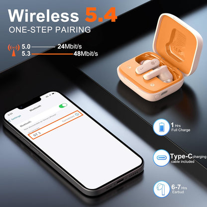 Wireless Earbuds Bluetooth 5.4 Headphones, Touch Screen, Active Noise Cancelling, USB Charging Case for iPhone/Android
