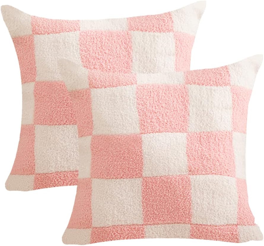 Decorative Microfiber Throw Pillow Covers 18x18 Inch Set of 2 Checkered