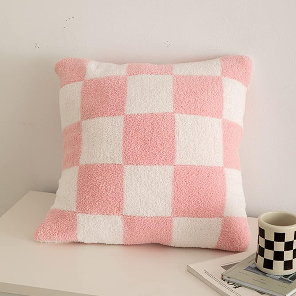 Decorative Microfiber Throw Pillow Covers 18x18 Inch Set of 2 Checkered