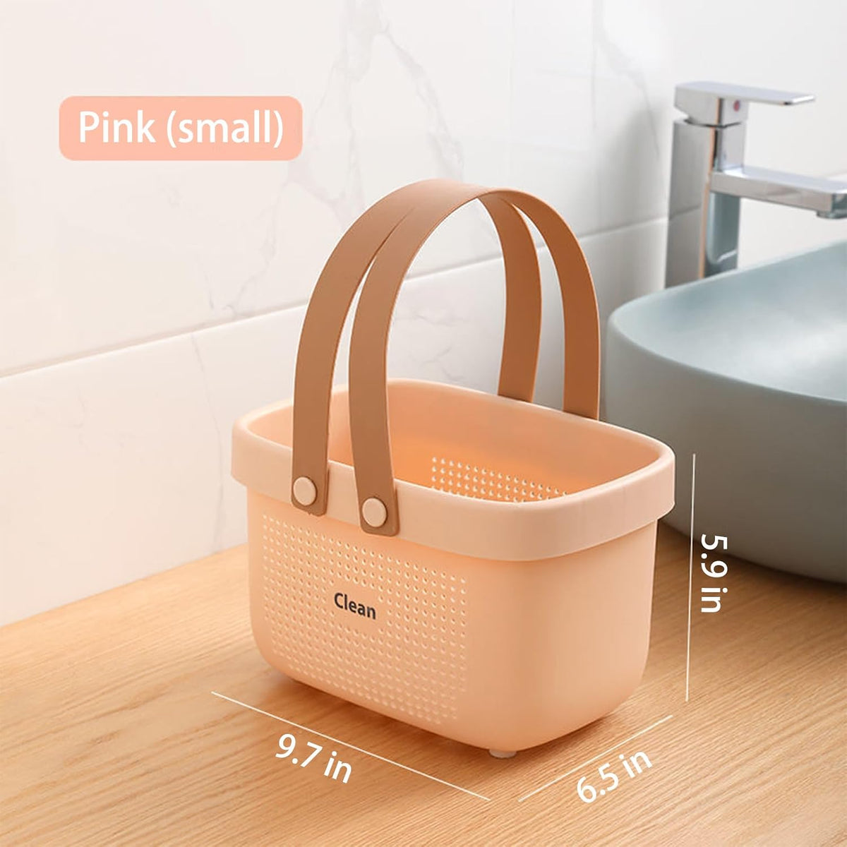 Portable Shower Caddy Basket with Handles Plastic Storage Basket Small Pink