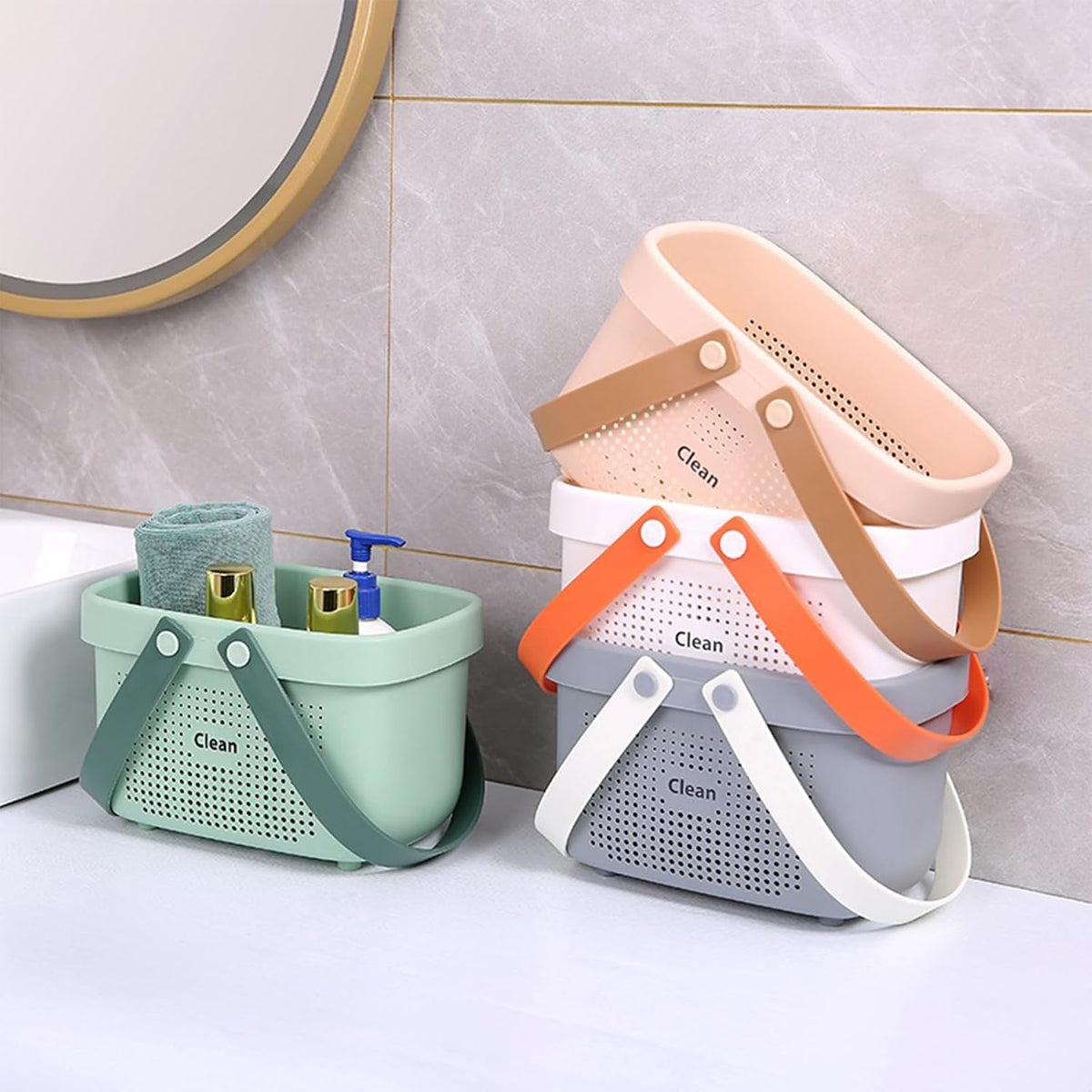 Portable Shower Caddy Basket with Handles Plastic Storage Basket Small Pink