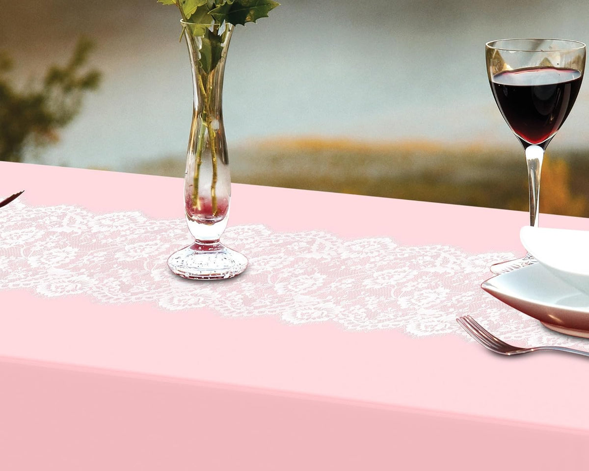 6 Pcs Disposable Plastic Tablecloth Lace Table Runner Set, Pink