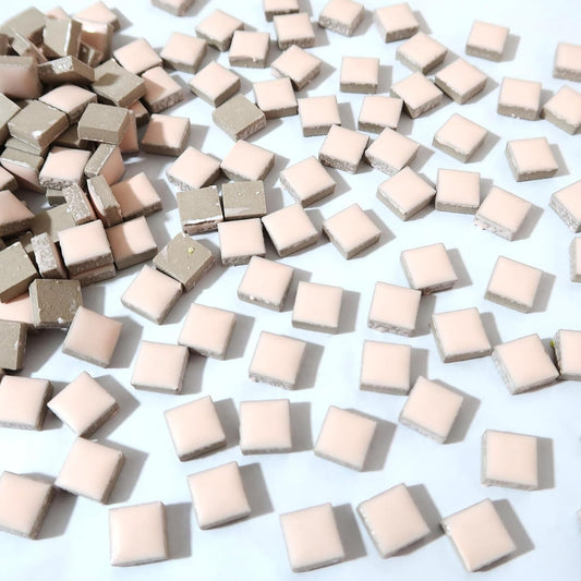 100 Pieces Square Mosaic Tiles for Crafts Bulk, Ceramic Mosaic Pieces 16 Colors Ceramic Mosaic Tile, 12mm Stained Mosaic Ceramic Tiles for Mosaic Projects Home Decor - Pink Mosaic Tiles