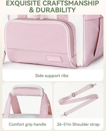 Double Layer Insulated Lunch Bag with Shoulder Strap, 12L, Pink