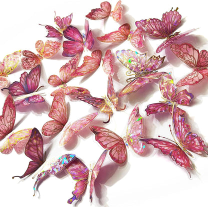 3D Butterfly Wall Decor, 60Pcs Pink Wall Art Decal Party Decoration