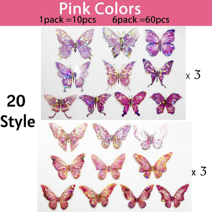 3D Butterfly Wall Decor, 60Pcs Pink Wall Art Decal Party Decoration