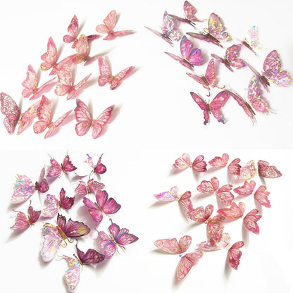 3D Butterfly Wall Decor, 60Pcs Pink Wall Art Decal Party Decoration