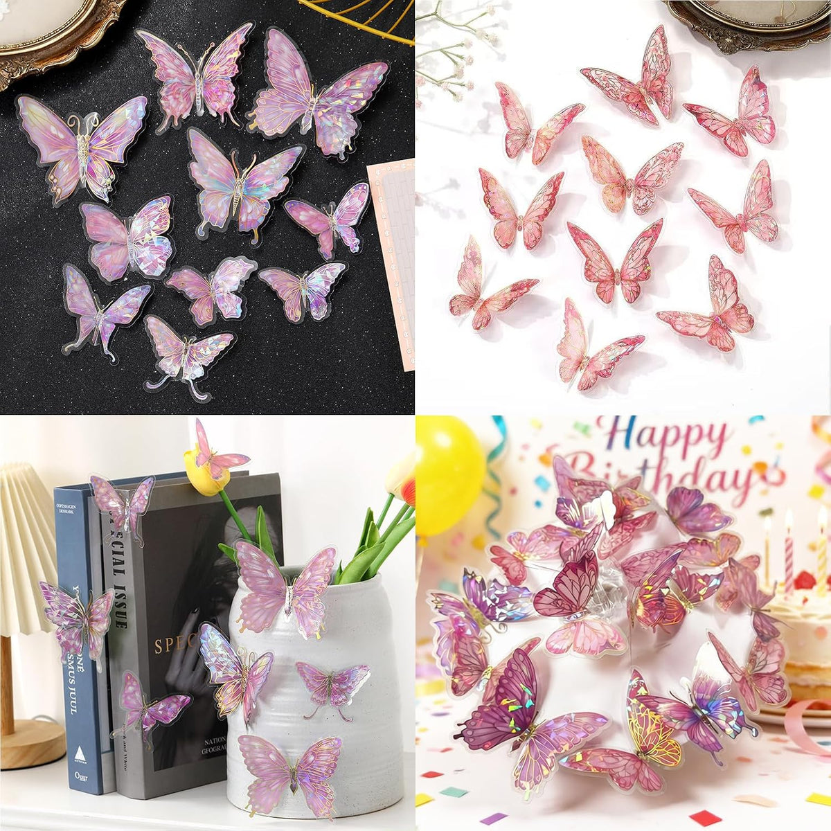 3D Butterfly Wall Decor, 60Pcs Pink Wall Art Decal Party Decoration