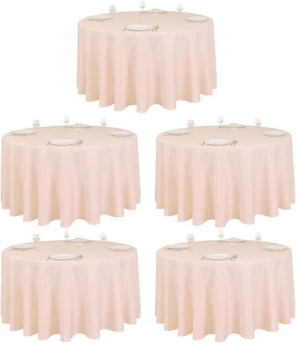 5 Pack 120 Inch Round Tablecloth Peach - Bulk for 60 Inch Round Table Floor Length - Wrinkle Resistant Polyester Fabric Cloth for Party