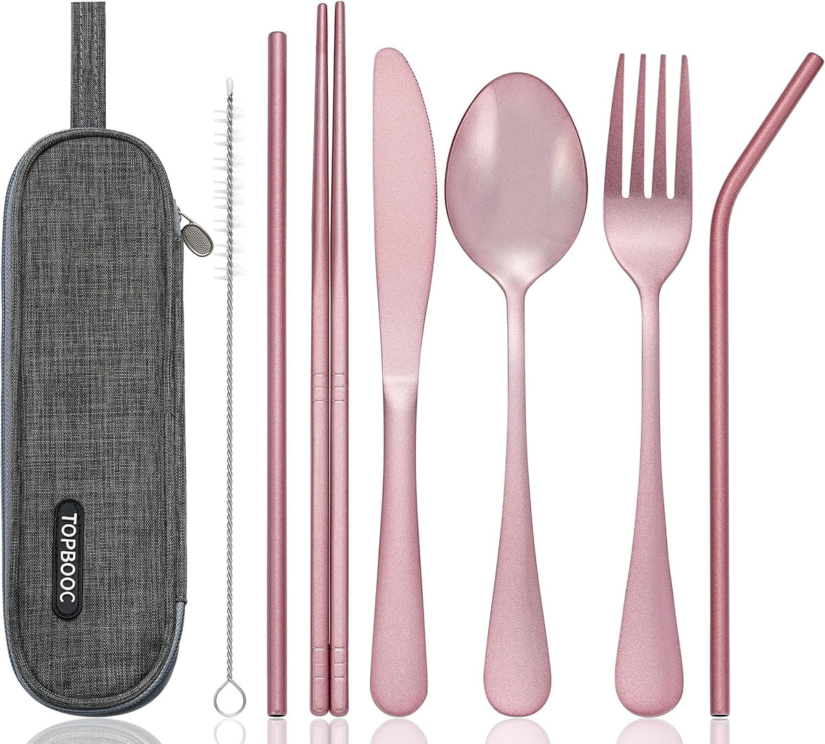 Portable Stainless Steel Flatware Set, Travel Camping Cutlery Set, Portable Utensil Travel Silverware Dinnerware Set with a Waterproof Case (Pink)