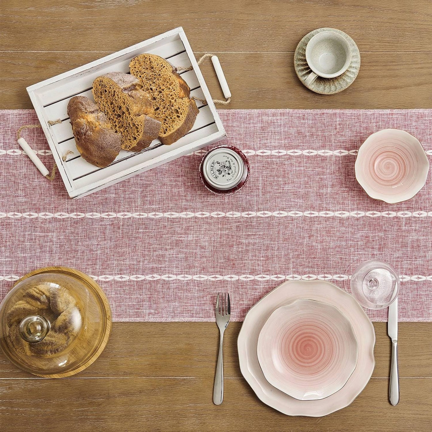 ZeeMart Farmhouse Braided Striped Table Runner, Rustic Pink Table Runners 60 Inches Long Boho Home Decor, Dusty Rose 15x60 Inches