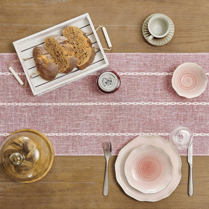 ZeeMart Farmhouse Braided Striped Table Runner, Rustic Pink Table Runners 60 Inches Long Boho Home Decor, Dusty Rose 15x60 Inches