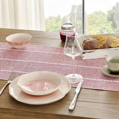 ZeeMart Farmhouse Braided Striped Table Runner, Rustic Pink Table Runners 60 Inches Long Boho Home Decor, Dusty Rose 15x60 Inches