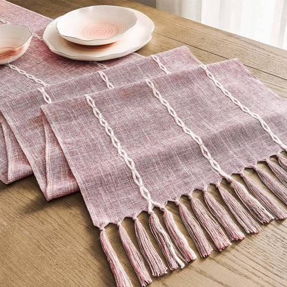 ZeeMart Farmhouse Braided Striped Table Runner, Rustic Pink Table Runners 60 Inches Long Boho Home Decor, Dusty Rose 15x60 Inches