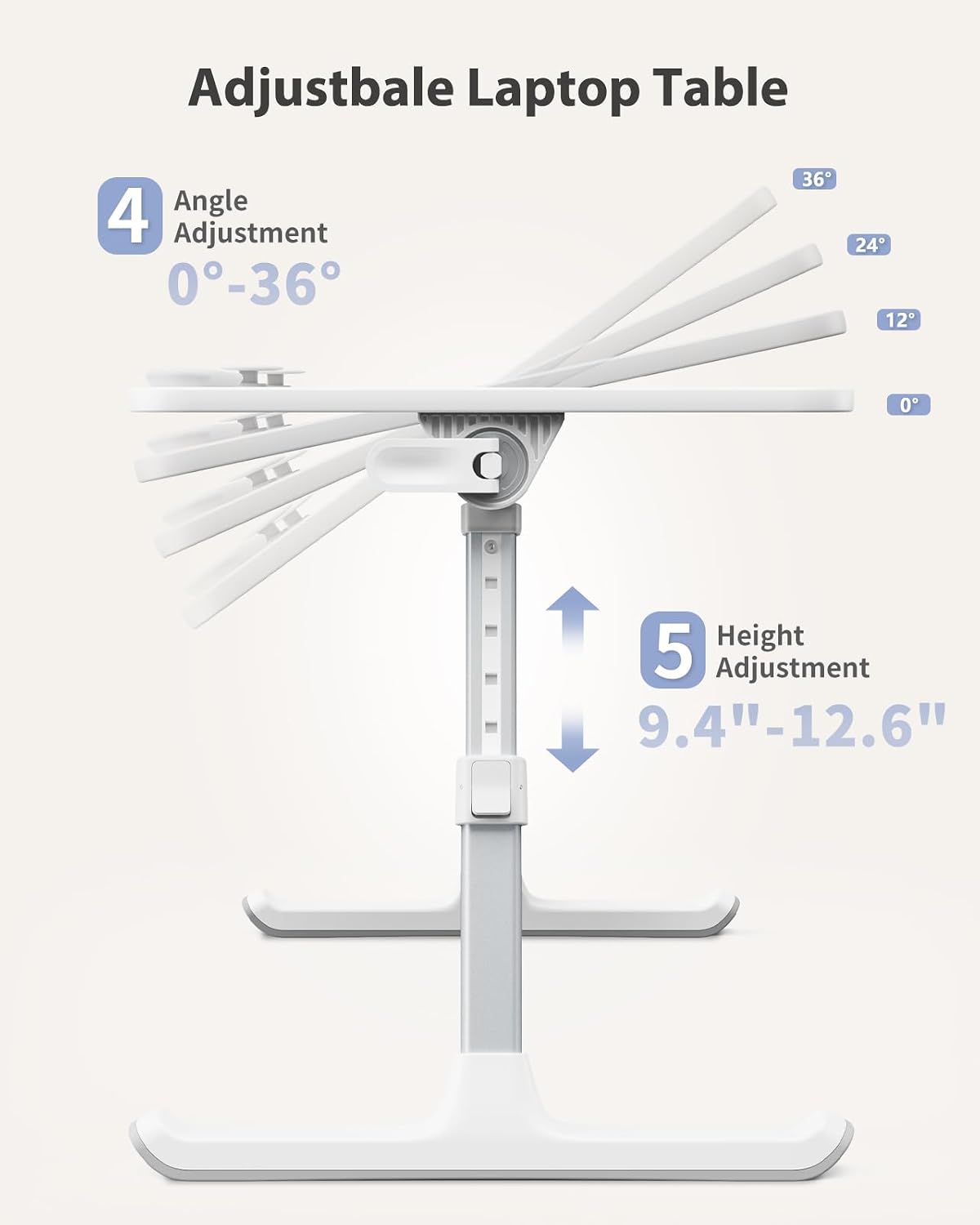 Height & Angle Adjustable Laptop Stand for Bed, Lap Desk Tray Table