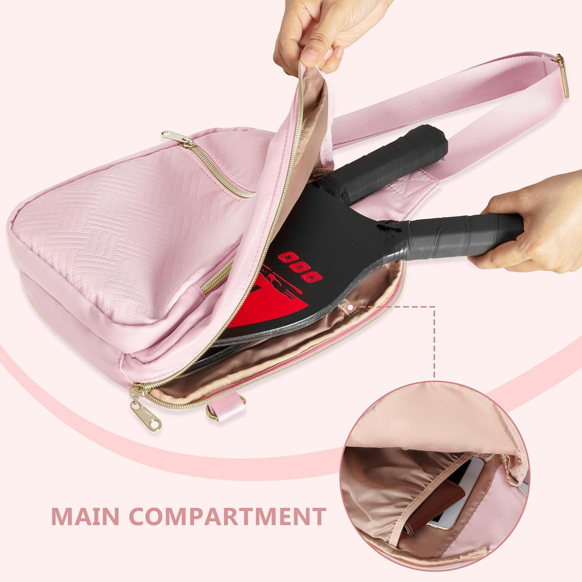 Pickleball Bag for Women, Pickleball Paddle Sling Bag with Strap