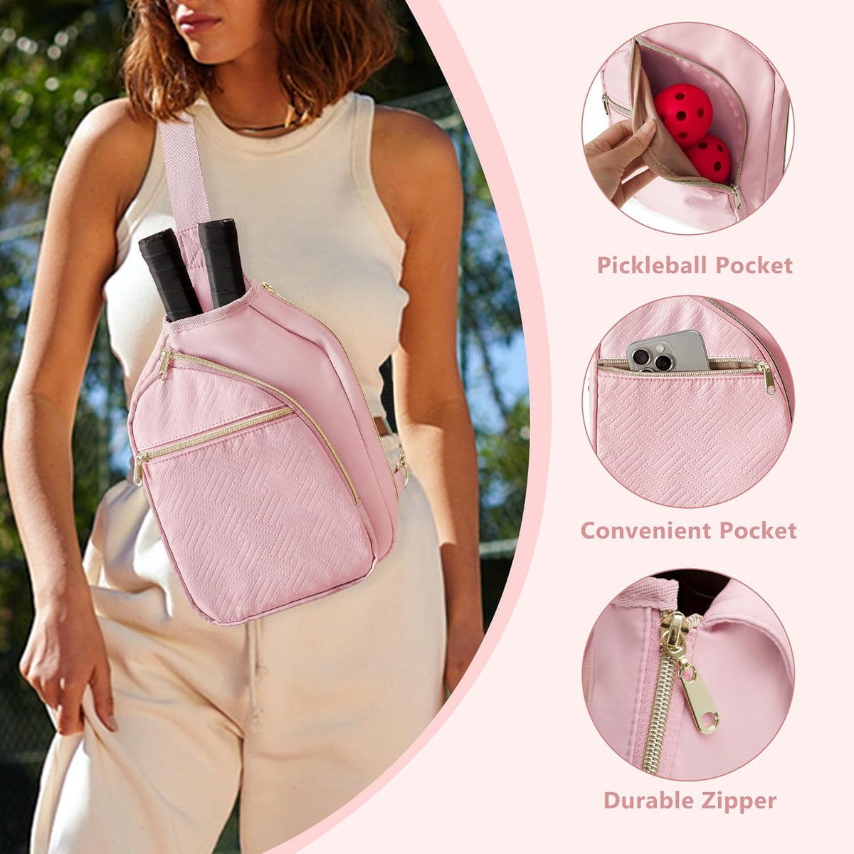 Pickleball Bag for Women, Pickleball Paddle Sling Bag with Strap