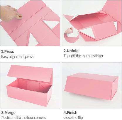 Pink Gift Box 12" x 6" x 4", Magnetic Closure Lid Gift Boxes for Presents