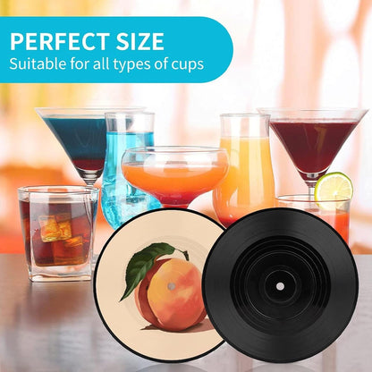 Coasters for Drinks Record Coasters Heat Resistant Drink Coaster Peach Peach Pattern CD Coaster Coffee Cup Mat Tabletop Protection Cup Pad for Bar Party Home Decoration