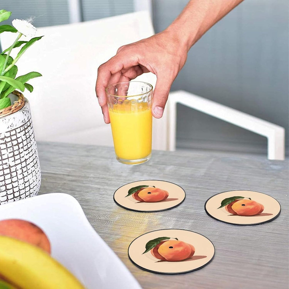 Coasters for Drinks Record Coasters Heat Resistant Drink Coaster Peach Peach Pattern CD Coaster Coffee Cup Mat Tabletop Protection Cup Pad for Bar Party Home Decoration