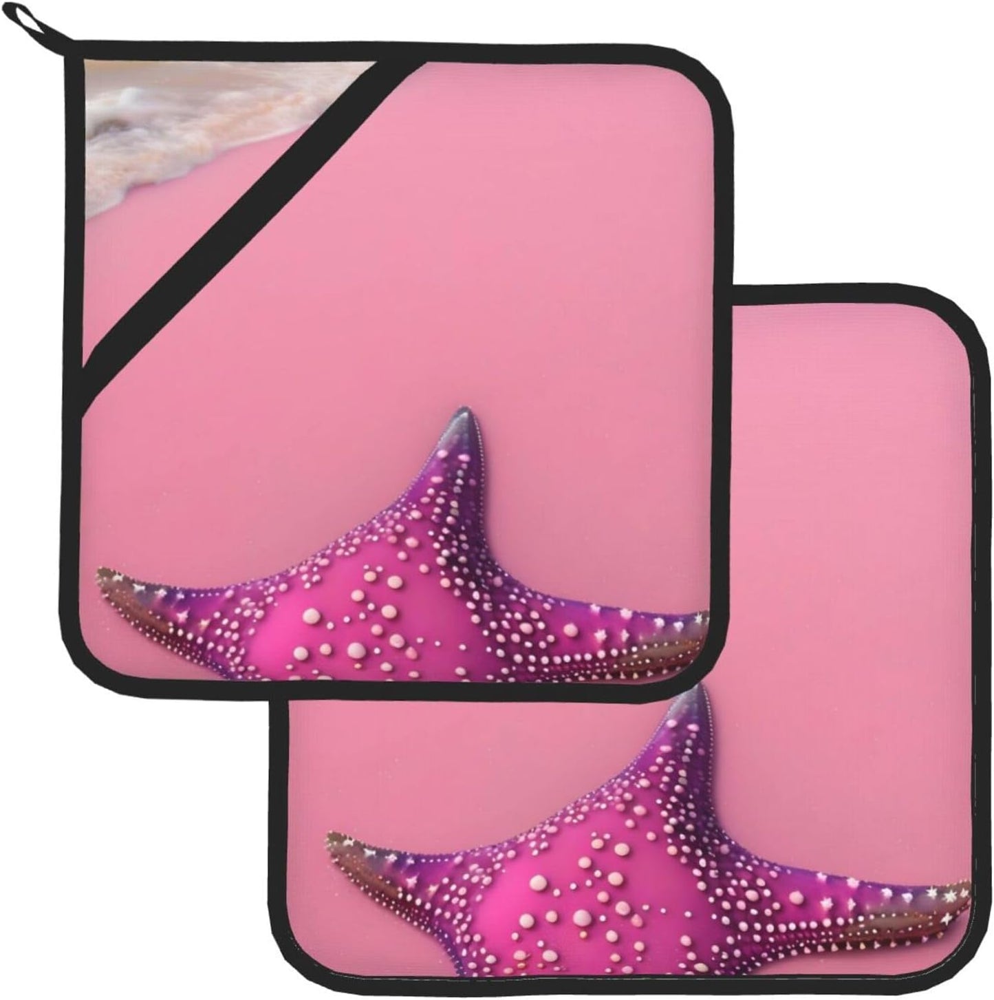 8 * 8 Inch Washable Pot Holder Set, Cooking Oven Grill Mat Accessories, Pink Sand Beach Heat Resistant Pot Holder Set of 2