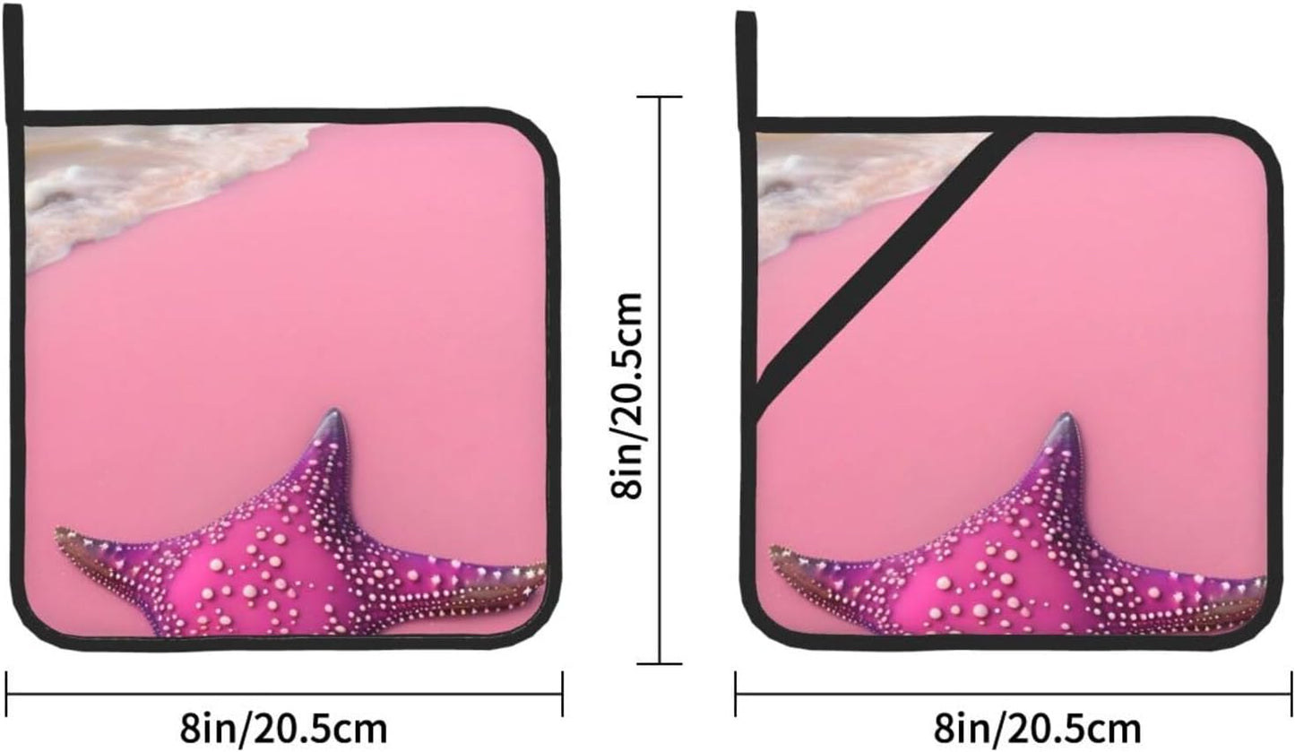 8 * 8 Inch Washable Pot Holder Set, Cooking Oven Grill Mat Accessories, Pink Sand Beach Heat Resistant Pot Holder Set of 2