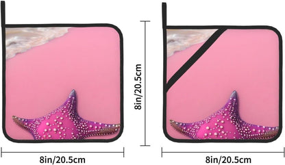 8 * 8 Inch Washable Pot Holder Set, Cooking Oven Grill Mat Accessories, Pink Sand Beach Heat Resistant Pot Holder Set of 2