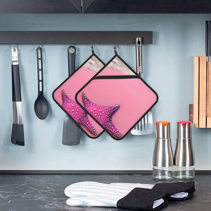 8 * 8 Inch Washable Pot Holder Set, Cooking Oven Grill Mat Accessories, Pink Sand Beach Heat Resistant Pot Holder Set of 2
