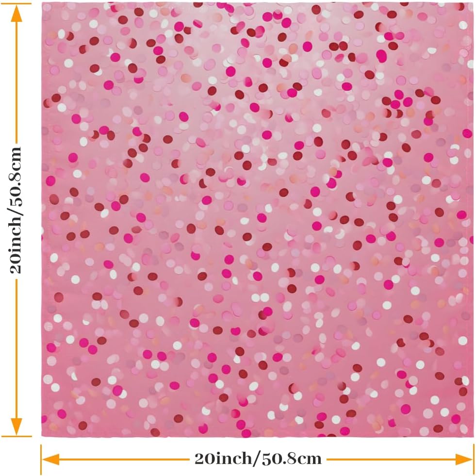 6pcs Cloth Napkins, Rosy White Dots Pattern Light Pink Polyester Napkins 20"x 20" Washable Perfect for Wedding Party Dinner Cocktail Restaurant Home Kitchen