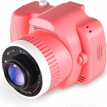 Kids Digital Camera with Video Games, Digital Camera for Kids Fhd 1080P, Kids Video Camera Digital Camcorder with Projector Stent for Gifts Pink