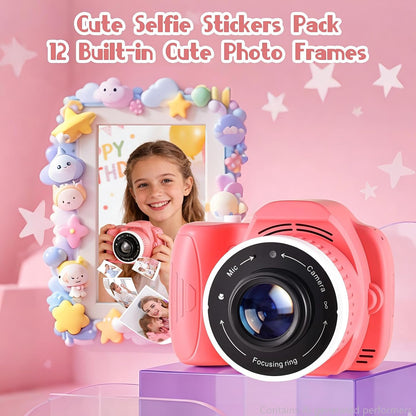 Kids Digital Camera with Video Games, Digital Camera for Kids Fhd 1080P, Kids Video Camera Digital Camcorder with Projector Stent for Gifts Pink