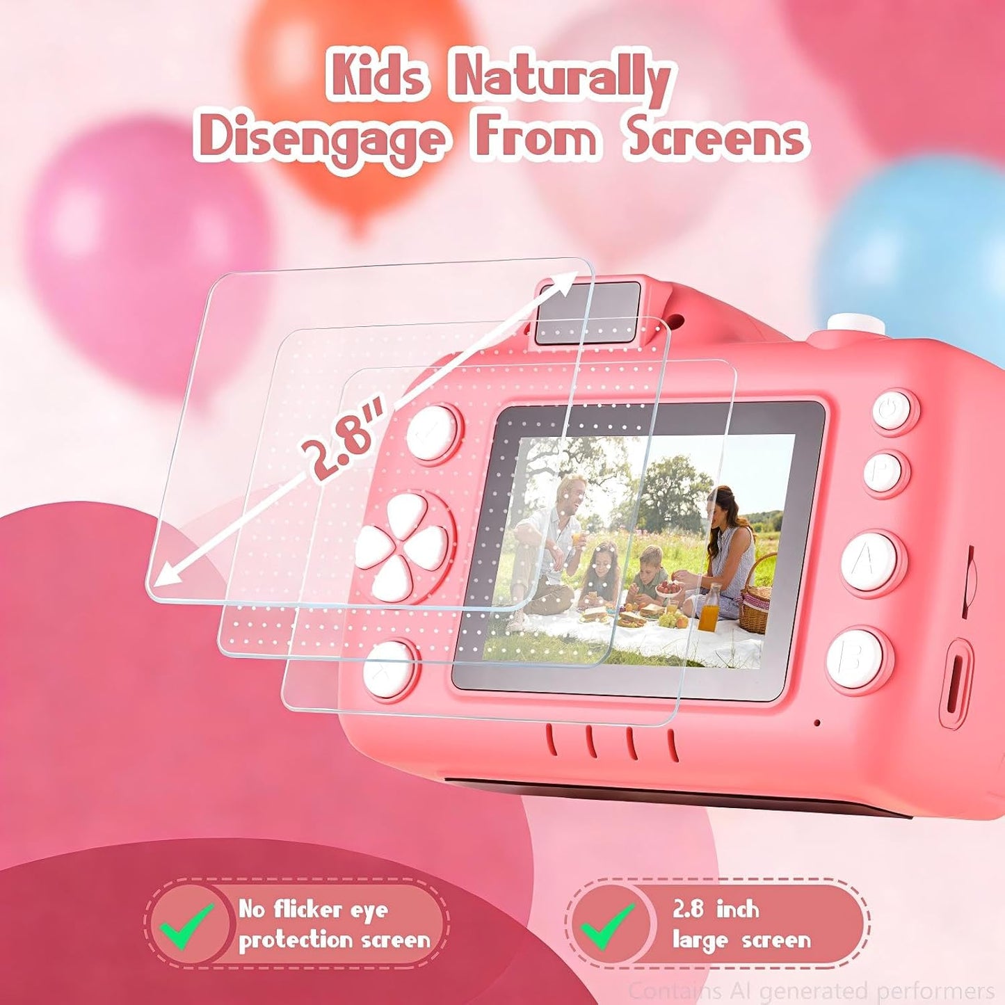 Kids Digital Camera with Video Games, Digital Camera for Kids Fhd 1080P, Kids Video Camera Digital Camcorder with Projector Stent for Gifts Pink