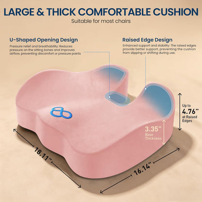 Memory Foam Seat Cushion for Office Chair & Car Seat, Pink