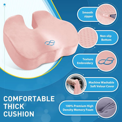 Memory Foam Seat Cushion for Office Chair & Car Seat, Pink