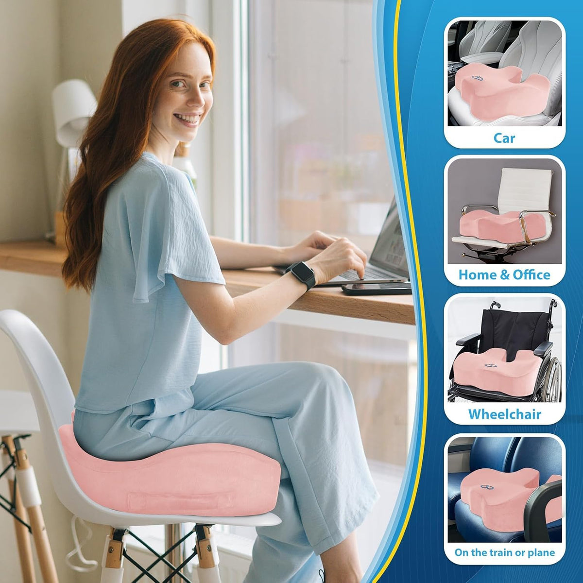 Memory Foam Seat Cushion for Office Chair & Car Seat, Pink