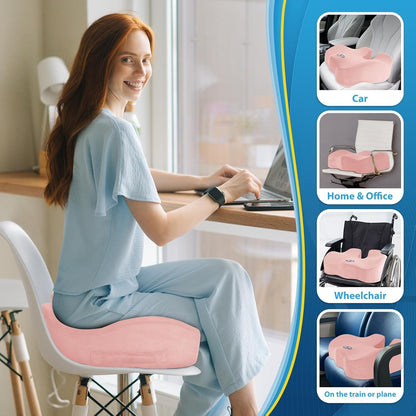 Memory Foam Seat Cushion for Office Chair & Car Seat, Pink