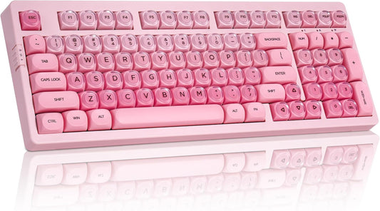 ZH980 Foundation Mechanical Keyboard,95% Pink Creamy Keyboard with Number Pad,Cute Jelly MOA Profile Keycaps,Creamy Sounding Linear Switches,Hot-Swappable,RGB Backlit